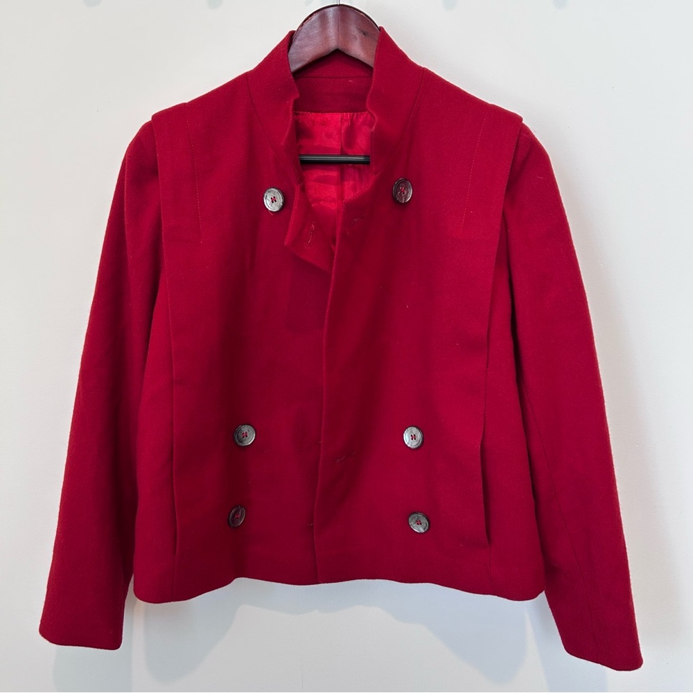 Vintage Red Double-Breasted Pea Coat 100% Wool Made in USA